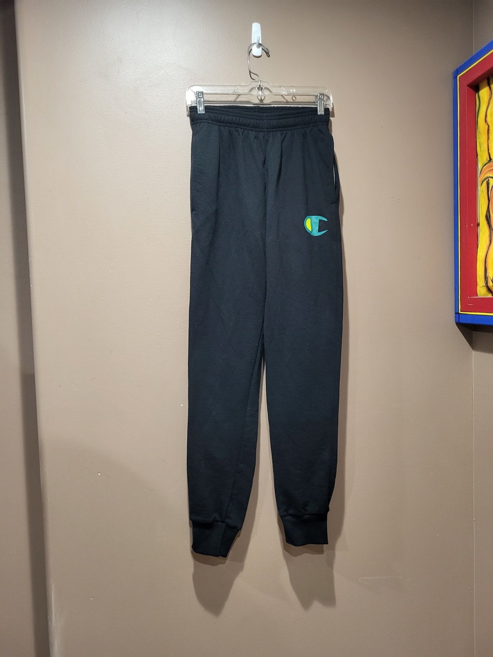 Champion Black Joggers with Teal & Yellow Logo Emblem